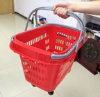 Kırmızı Rolling Plastik Alışveriş Arabası Sepeti / Tekerlekli Taşınabilir Depolama Sepeti
